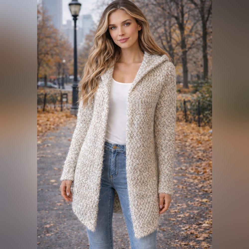 Kadence Oatmeal  Cardigan Hoodie Soft & Fuzzy Sweater sz. M #1046